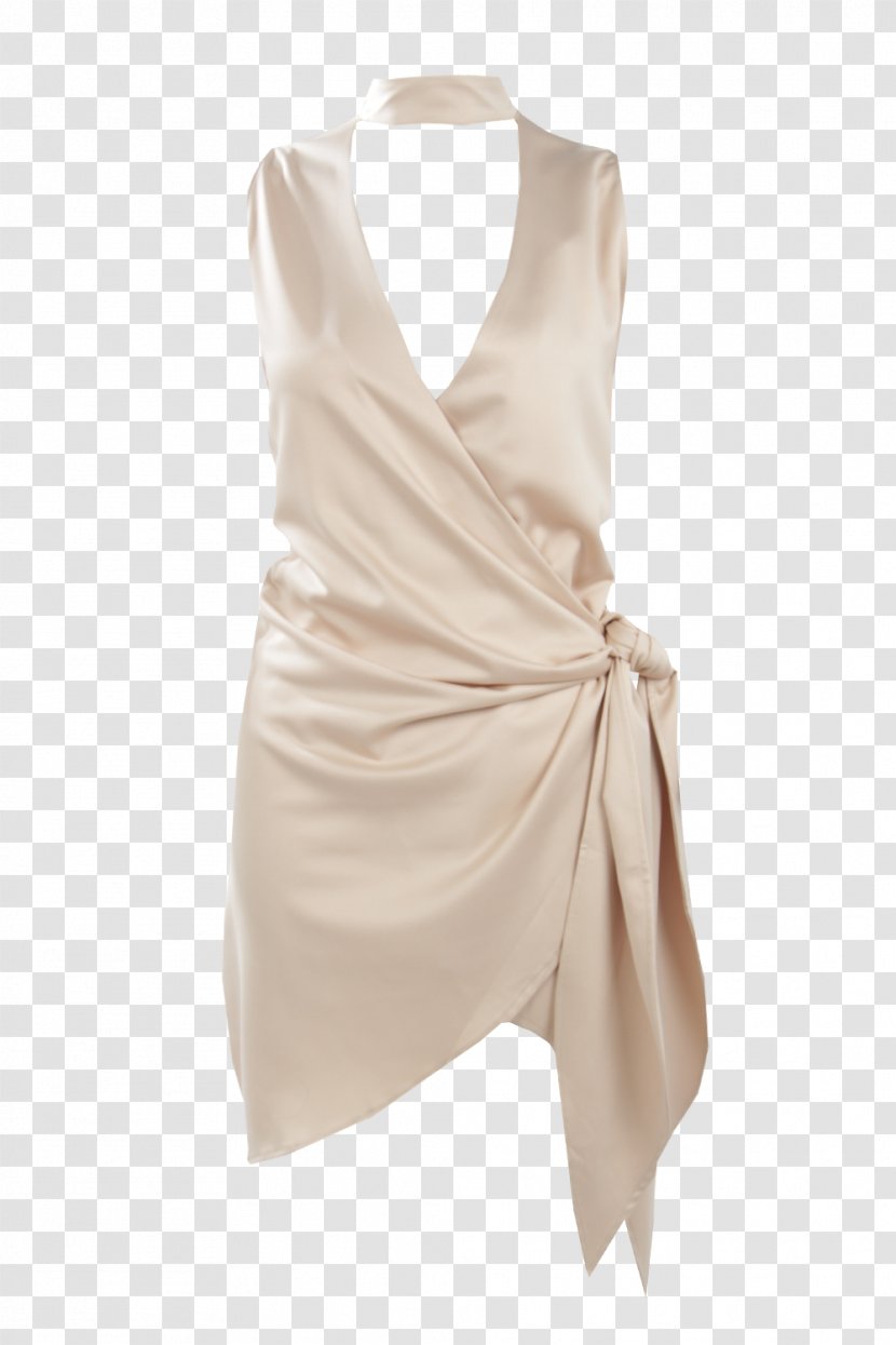 Cocktail Dress Satin Neck - Beige Transparent PNG