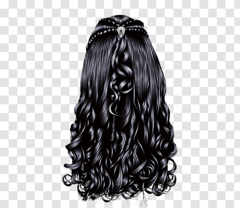 Hair Hairstyle Wig Black Long - Ringlet - Accessory Coloring Transparent PNG
