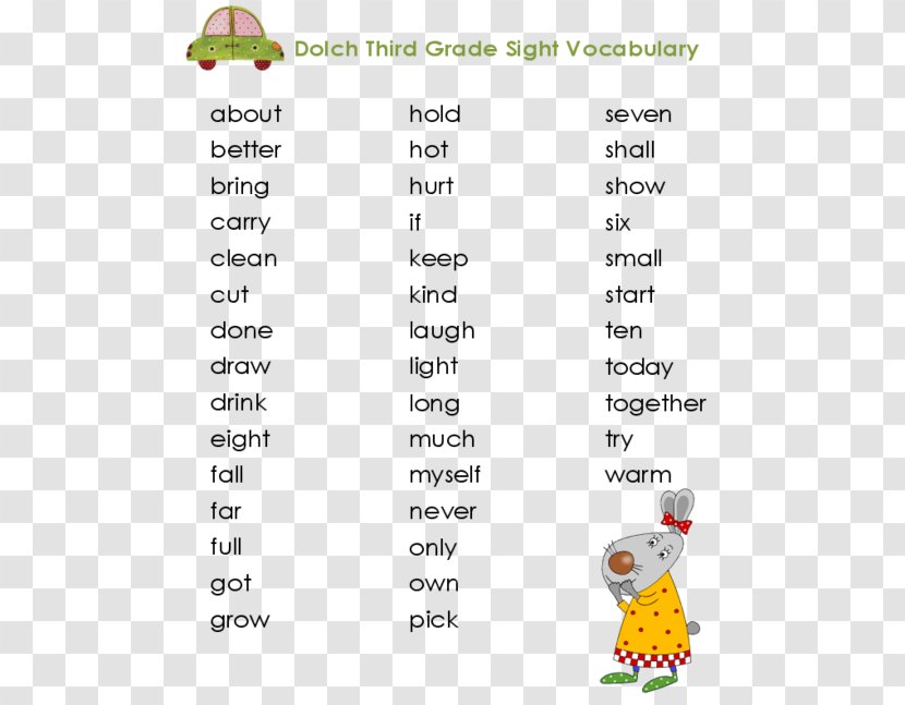 Sight Word Dolch List Phonics Vocabulary Learning - Area - Third Grade Transparent PNG