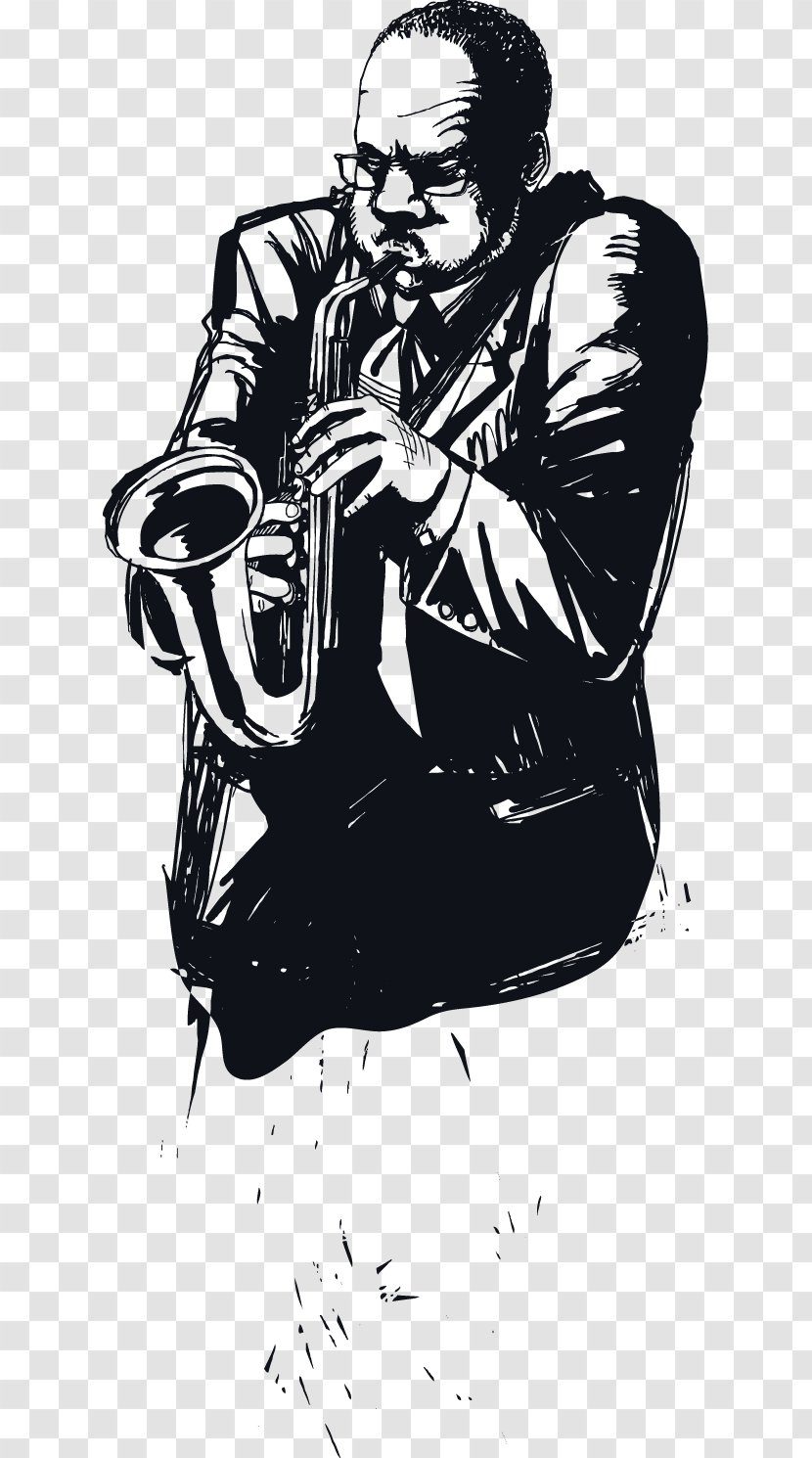 Saxophone Jazz Illustration - Flower - Trumpet Man Transparent PNG