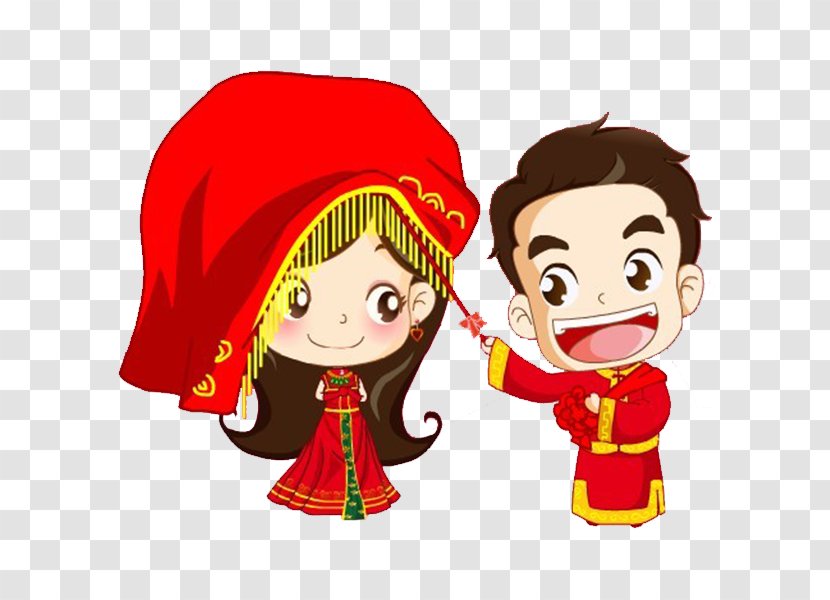 Wedding Chinese Marriage Clip Art - Fictional Character - Cute Dolls Transparent PNG