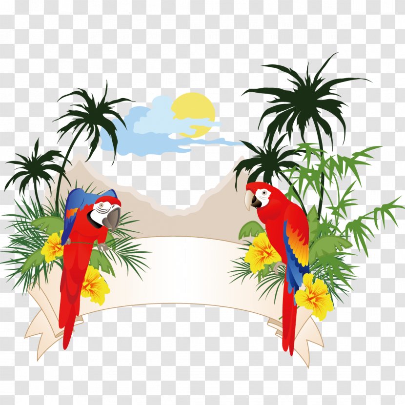 True Parrot Bird Illustration - Blueandyellow Macaw - Sunrise Landscape Transparent PNG