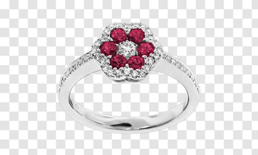 Engagement Ring Ruby Gemstone Jewellery - Prong Setting - Flower Transparent PNG
