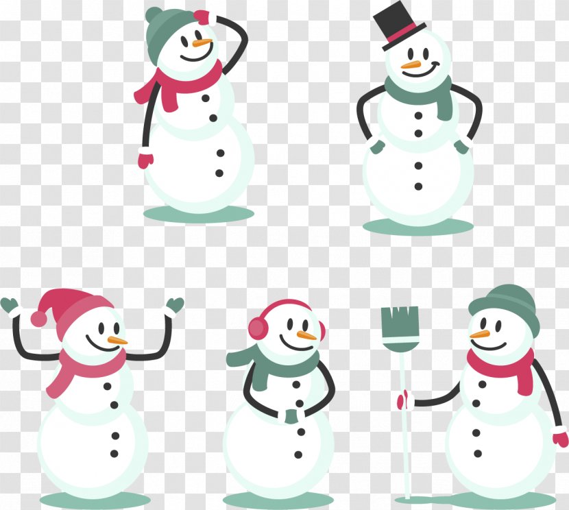 Snowman Euclidean Vector Christmas Illustration - Flightless Bird - Five Creative Winter Transparent PNG