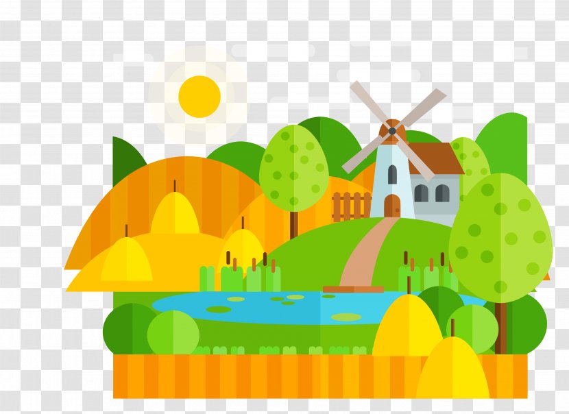 Adobe Illustrator Download - Yellow - Hand Painted Rural Town Transparent PNG