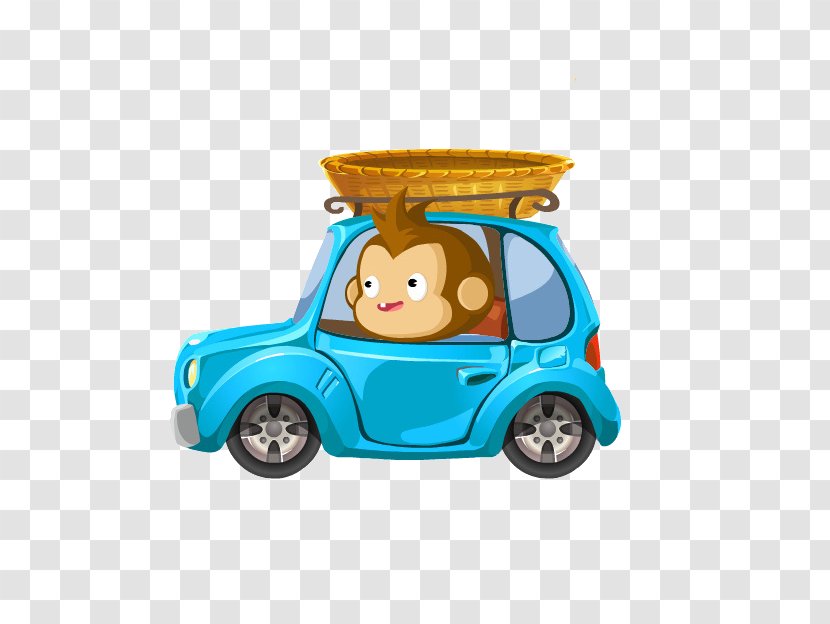 Cartoon - Compact Car - Little Monkey To Drive A Transparent PNG