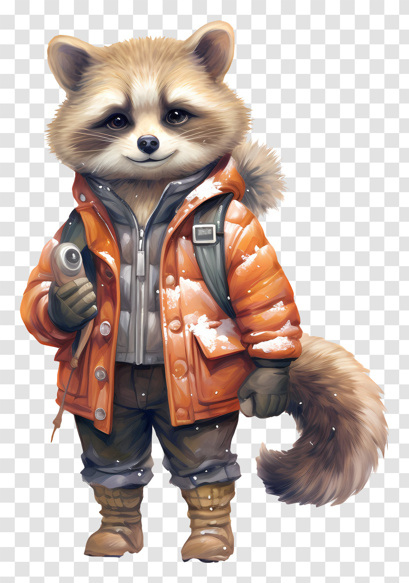 Raccoon Clothing - Cartoon Raccoon In Winter Outfit With Adorable Pose Transparent PNG
