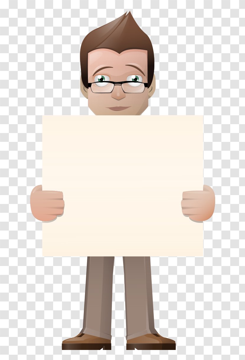 Cartoon Euclidean Vector - Hand-painted Business Man Wearing Glasses Take Whiteboard Transparent PNG