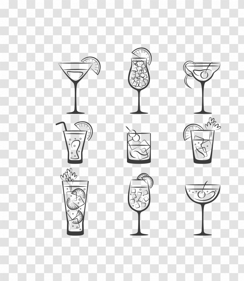 Wine Glass Drink Download - Champagne Stemware - Vector Black Line Drinks Transparent PNG