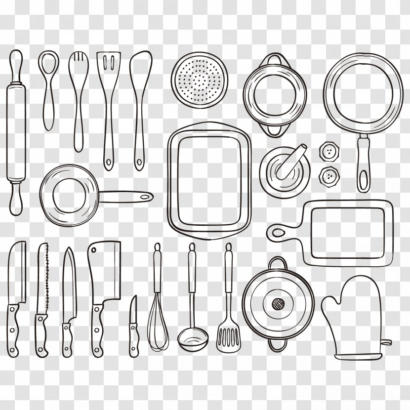 Kitchen Utensil Drawing Tool - Black And White - Lines Painted Vector Tools Transparent PNG