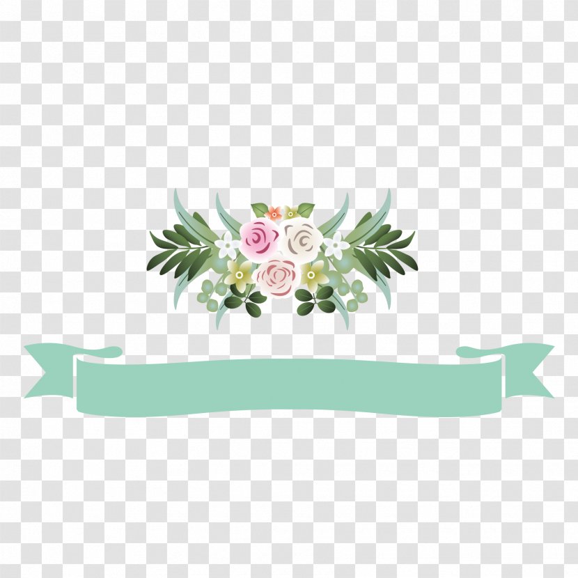 Flower Bouquet Green Ribbon - Rectangle - And Decorative Material Transparent PNG