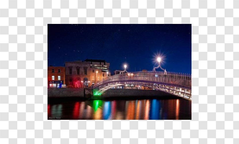 Ha'penny Bridge Liffey Irish Art Dublin Cityscape - Winter Night Transparent PNG