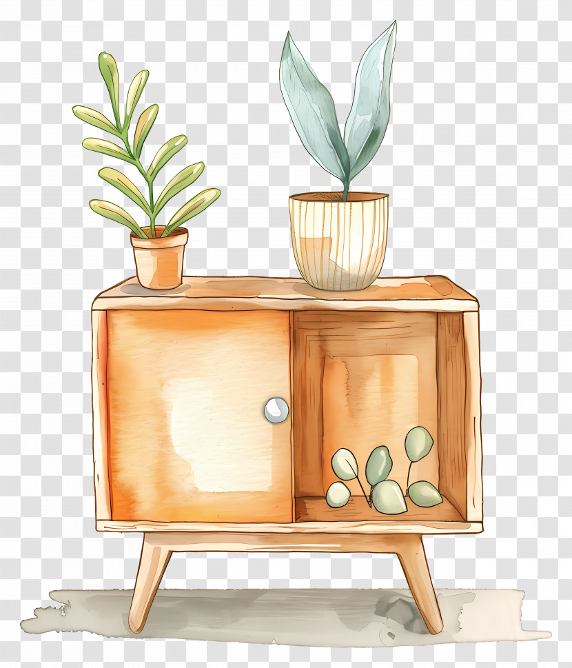Cabinet - Wooden Cabinet With Plants Transparent PNG