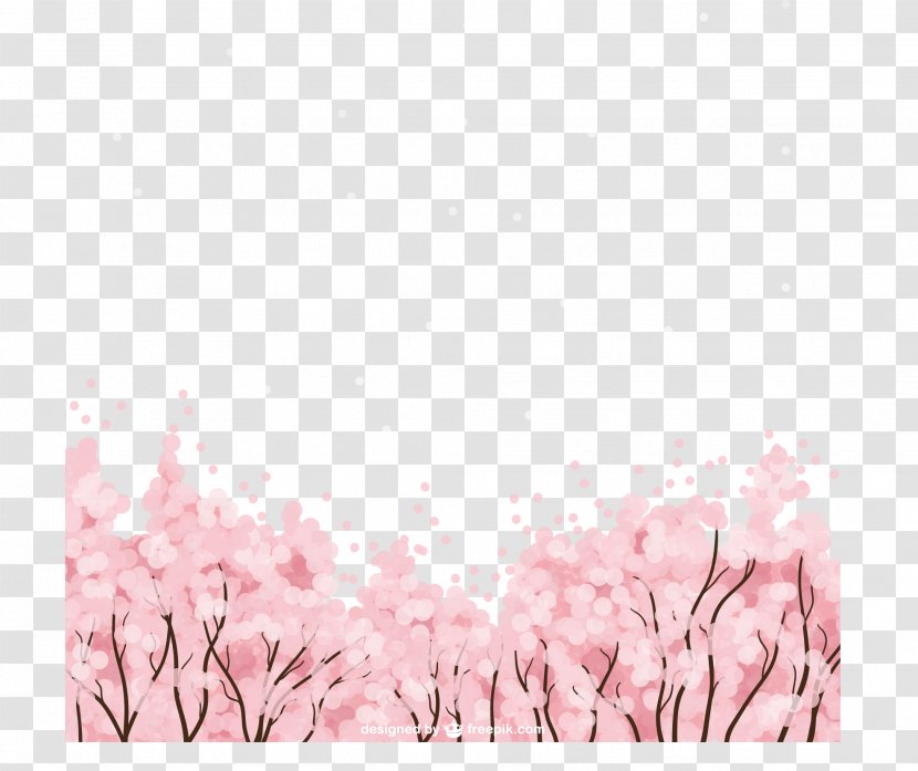Cherry Blossom Microsoft PowerPoint Template - Pink - Tree Shading Transparent PNG