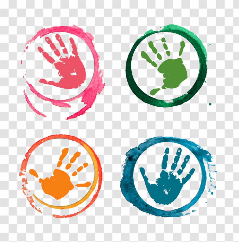 Download Drawing Icon - Hand - Colorful Handprints Transparent PNG