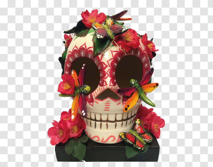 Cut Flowers Skull - Talavera Tonala Mexico Transparent PNG