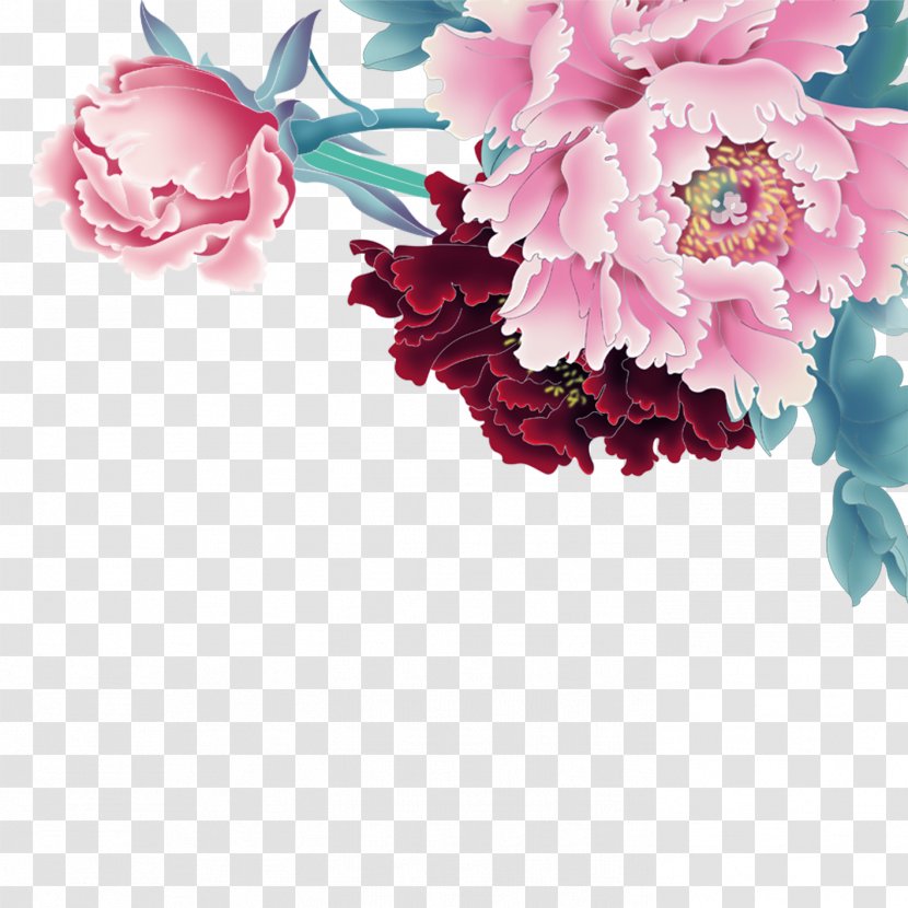 Moutan Peony Ink Wash Painting Chinese - Motif Transparent PNG