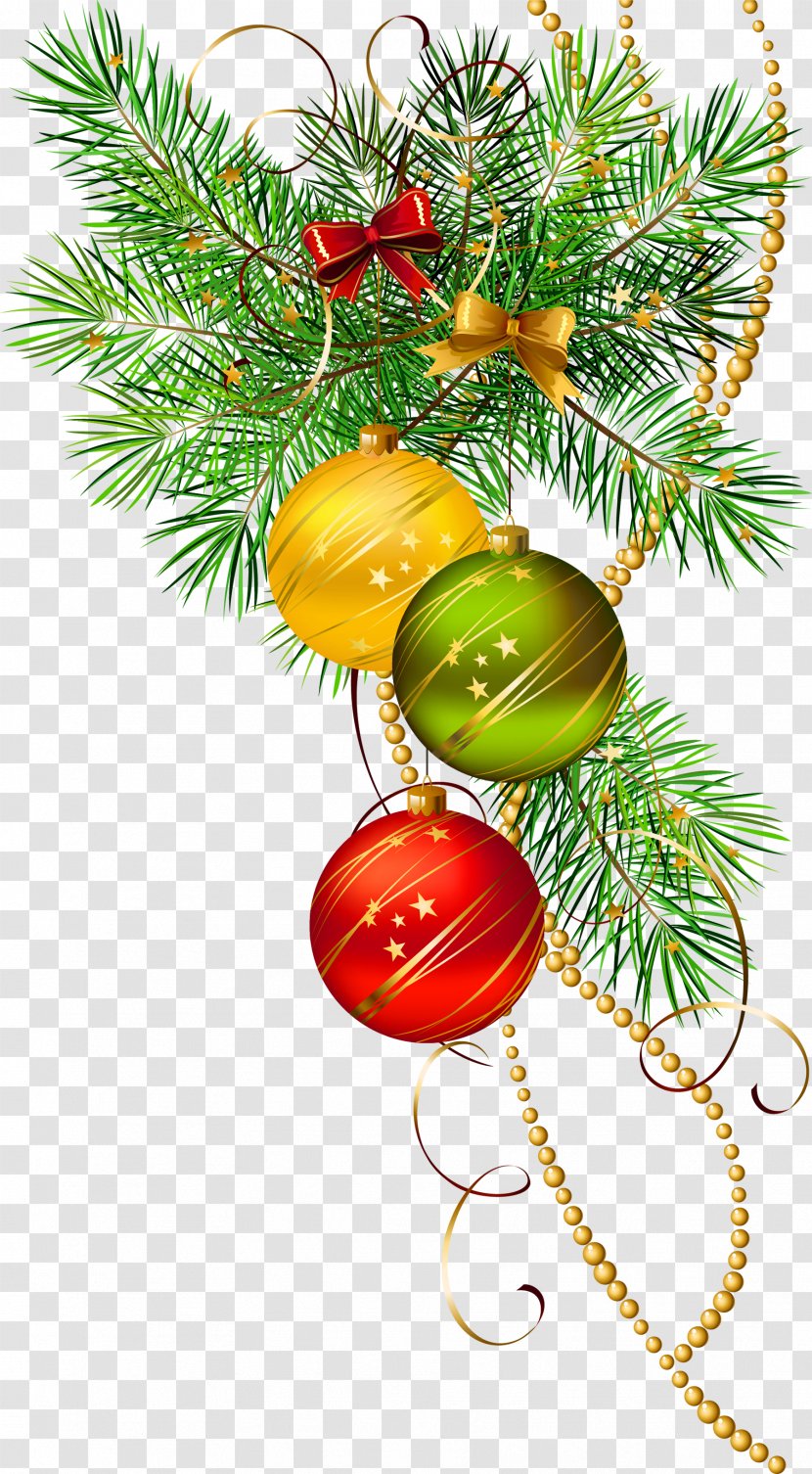 Christmas Ornament Icon Clip Art - Tree - Three Balls With Pine Branch Clipart Transparent PNG