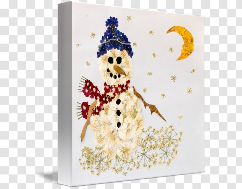Pressed Flower Craft Work Of Art - Snowman Scene Canvas Transparent PNG