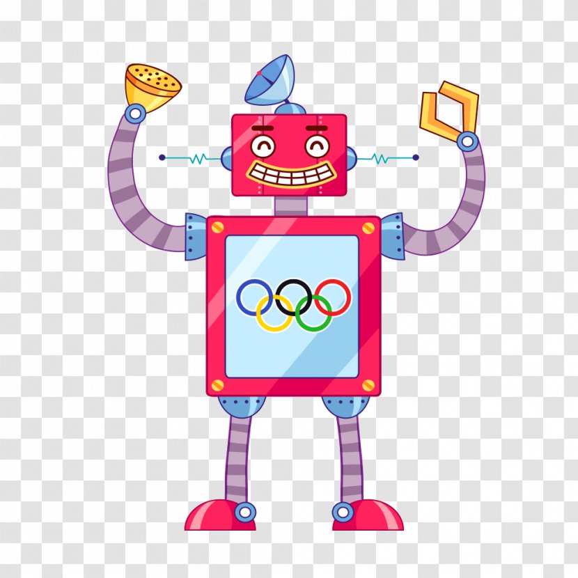 Cartoon Robot Clip Art - Text - Olympic Rings Transparent PNG