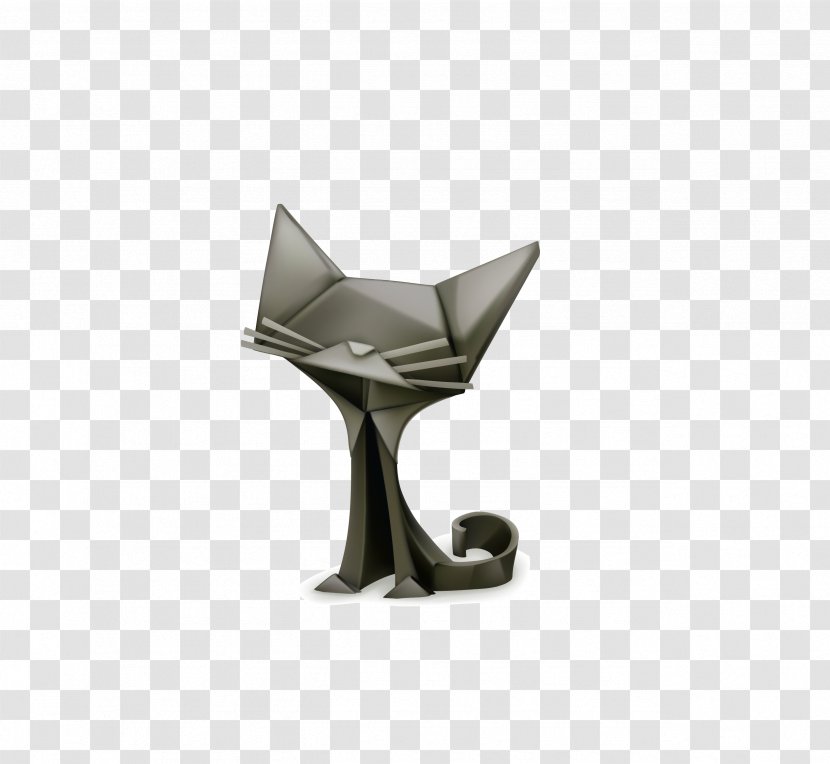 Paper Origami Low Poly Illustration - Art - Vector Black Cat Transparent PNG