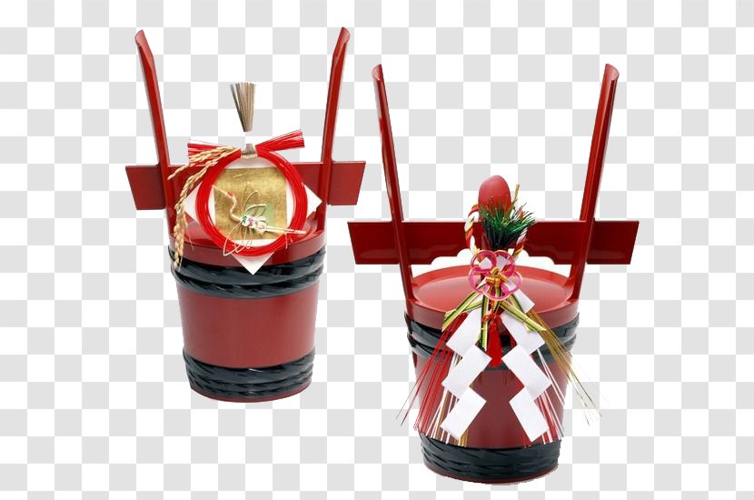 Japanese Cuisine Kagami Mochi Chinese New Year - Kadomatsu - Two Red Bucket Transparent PNG