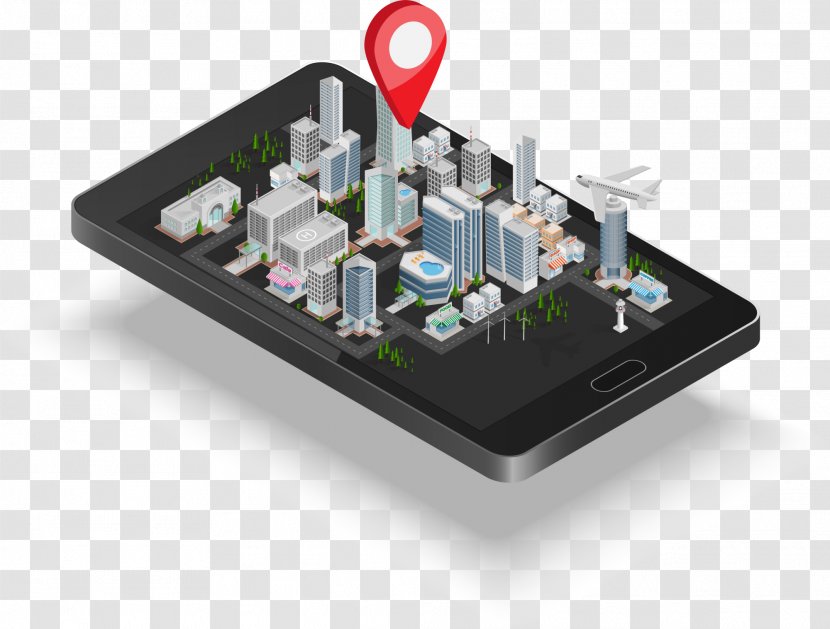 GPS Navigation Device Isometric Projection 3D Computer Graphics Illustration - 3d - Black Mobile City Transparent PNG