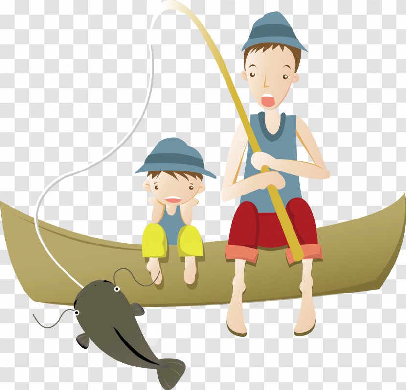 Angling Fishing Illustration - Child - Father And Son Together Transparent PNG