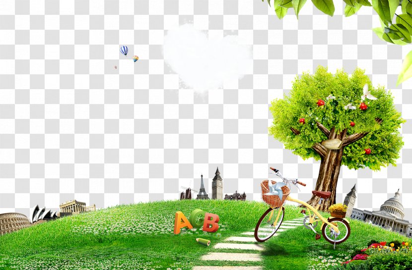 Poster Wallpaper - Leaf - Cartoon Bicycle Under The Tree Transparent PNG