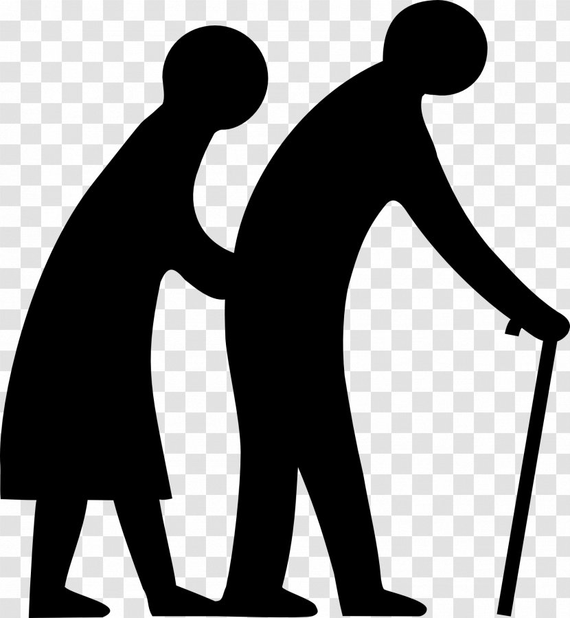 Old Age Ageing Aged Care Walking Stick Clip Art - Black And White - Caring Transparent PNG