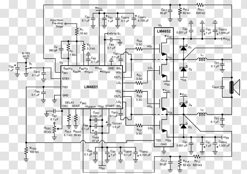 Electronic Circuit Diagram Audio Power Amplifier Schematic - Classd - Roland Pm Transparent PNG