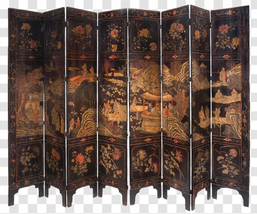 Qing Dynasty Inlay Lacquer Room Dividers Six Panel screen - Hardwood - Dress Transparent PNG