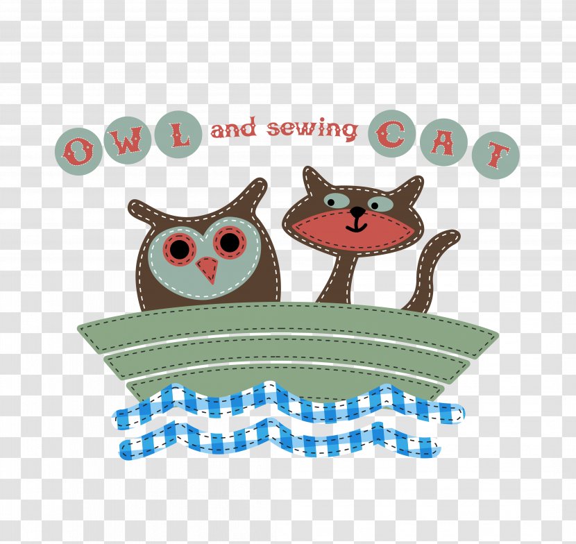 Owl And Sewing Cat Pattern - Bird Transparent PNG