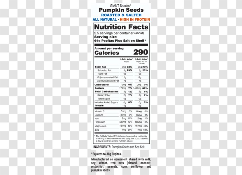 Pumpkin Seed Pickled Cucumber Sunflower Nutrition Facts Label - Salt - Seeds Transparent PNG