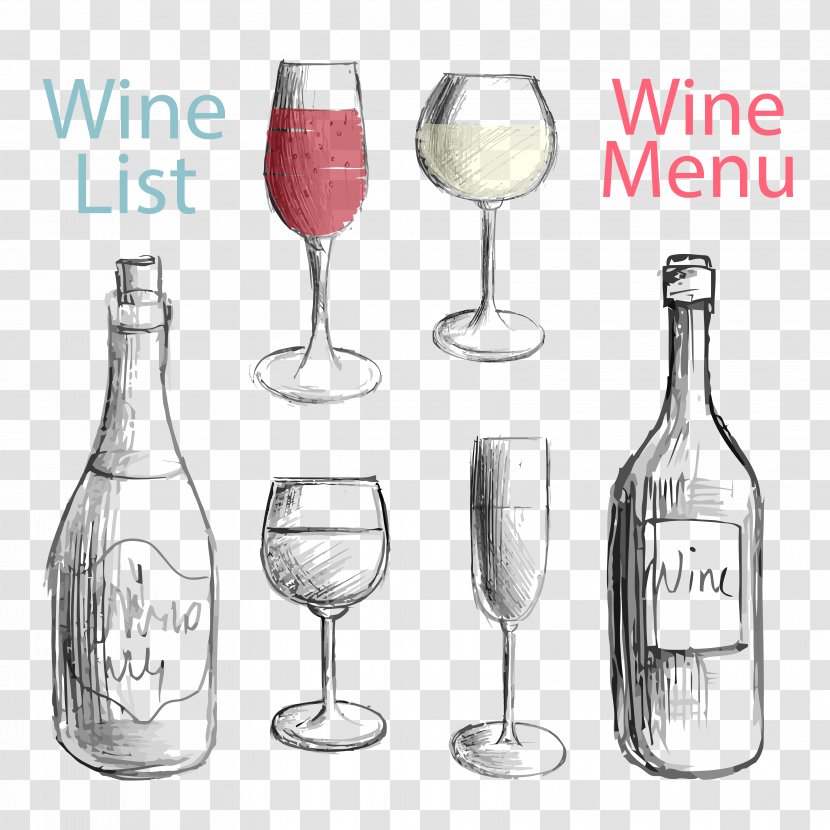 Red Wine White Champagne List - Bottle - Hand-painted Material Transparent PNG