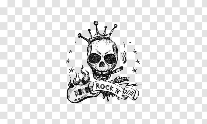 Drawing Guitar Royalty-free Illustration - Black And White - Skull Transparent PNG