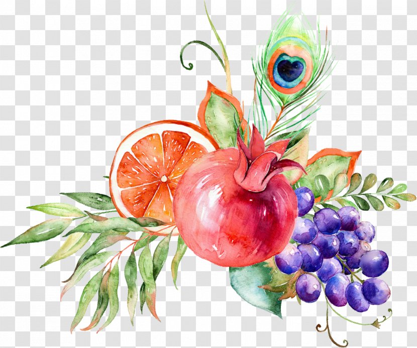 Floral Design Watercolor Painting Pomegranate Auglis Flower - Natural Foods - Decoration Transparent PNG