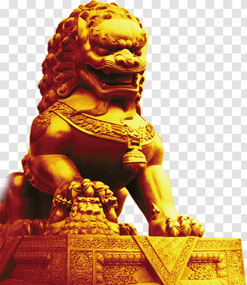 Download Poster - Carving - Golden Stone Lion Decorative Pattern Transparent PNG