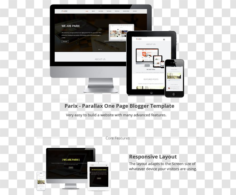Responsive Web Design Blogger Template WordPress - Output Device - Single Page Transparent PNG
