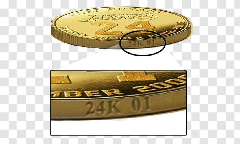 Los Angeles Lakers Gold Carat Coin Medal - Kobe Bryant Transparent PNG
