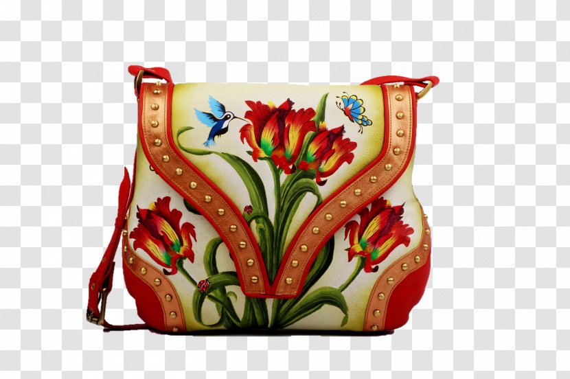 Handbag Leather Messenger Bags Wallet - Flower - Hand-painted Hummingbird Transparent PNG