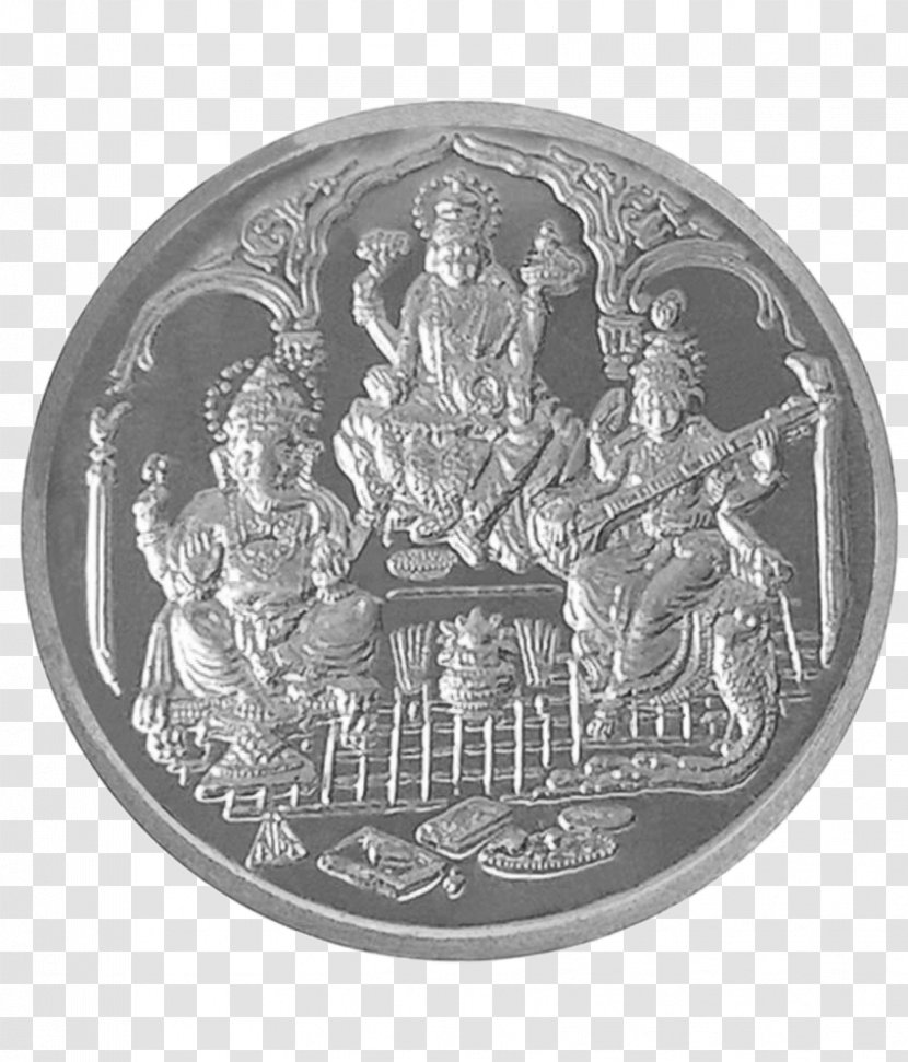 Ganesha Lakshmi Coin Silver Saraswati - Goddess - Gold Transparent PNG