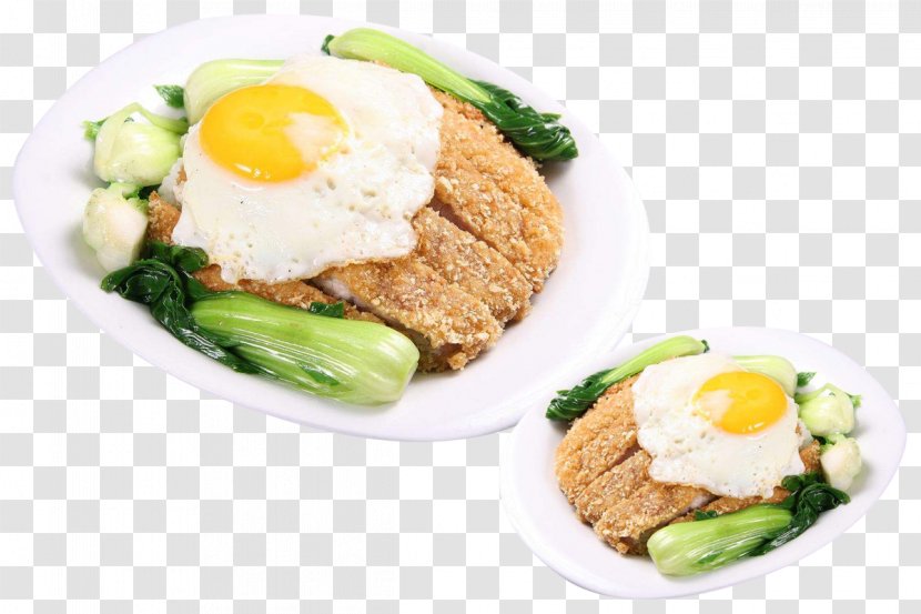 Full Breakfast Tonkatsu Vegetarian Cuisine Spare Ribs Egg - Side Dish - Solar Eggs And Fried Pork Chop Transparent PNG