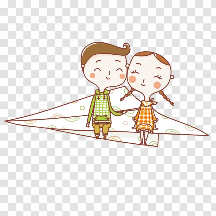 Airplane Cartoon Significant Other Illustration - Frame - The Couple On Paper Plane Transparent PNG