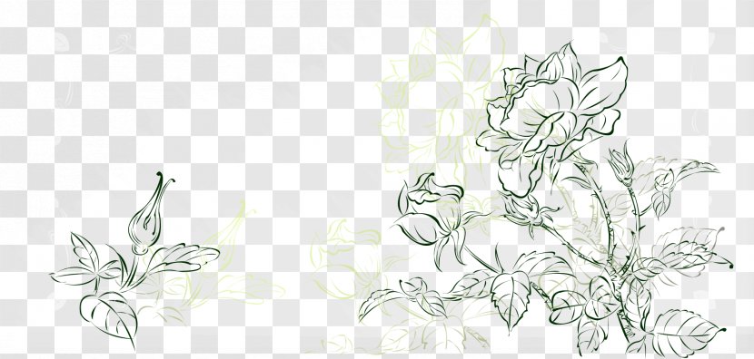 White Drawing Black Pattern - Chinese Style Floral Transparent PNG