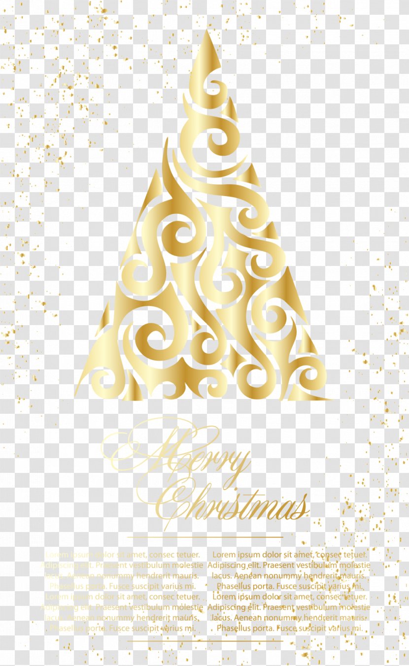Christmas Tree - Fir - Golden Greeting Card Vector Illustration Transparent PNG