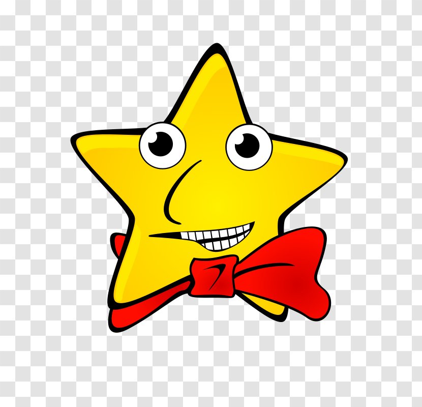 Star Night Sky Clip Art - Cartoon - Yellow With A Red Bow Transparent PNG