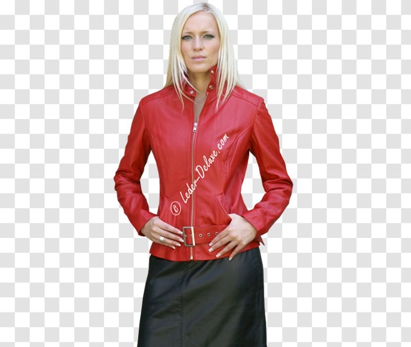 Leather Jacket T-shirt Red Top - Shirt Transparent PNG
