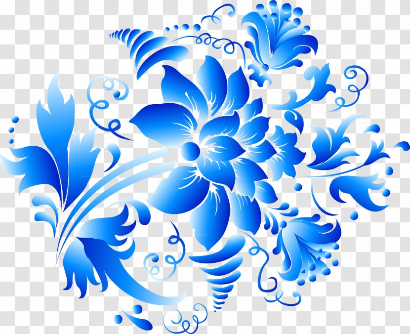 Gzhel Raster Graphics Ornament Clip Art - Petal - Blue Flower Pattern Transparent PNG