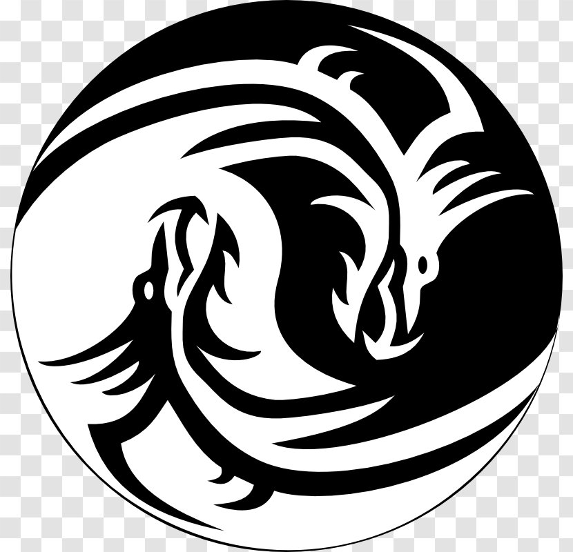 Yin And Yang Chinese Dragon Clip Art - White - Black Transparent PNG